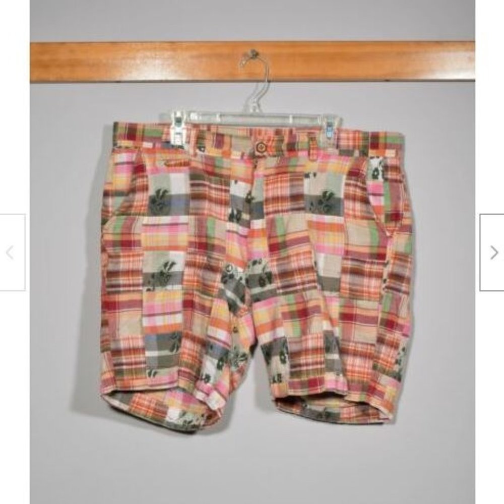 Men's Charleston Threads 100% Cotton Multicolor Madras Plaid Patch Shorts Sz 36